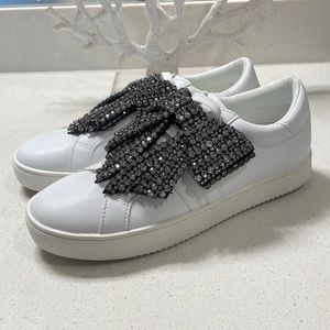 Brand New NWOT INC White Sneakers w/ Rhinestone Bow, Sz. 8.5